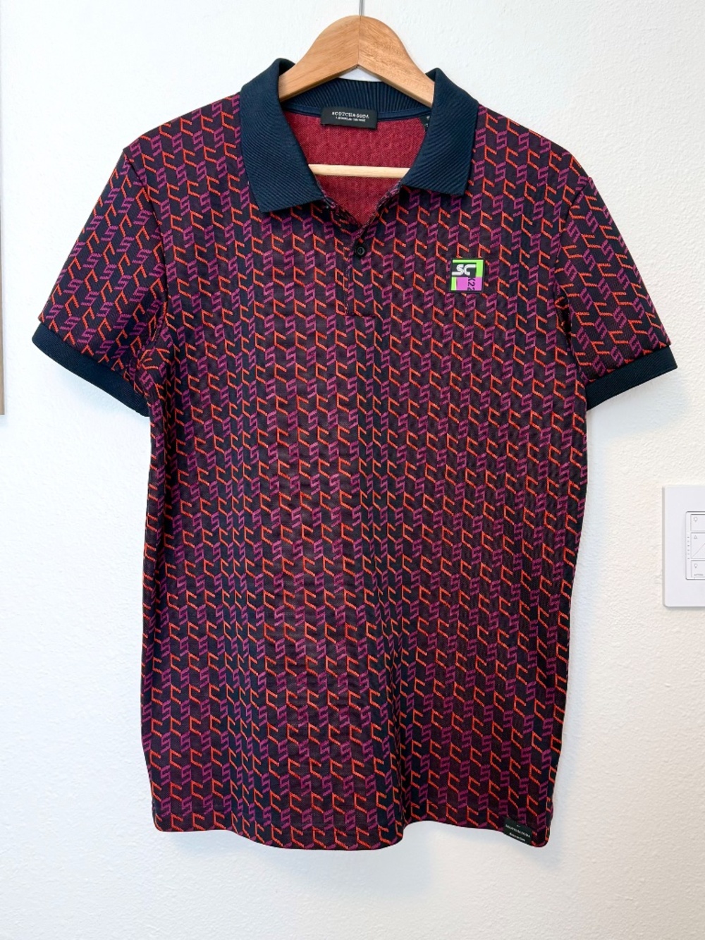 Scotch & Soda Men’s M Geometric Monogram Short Sleeve Polo